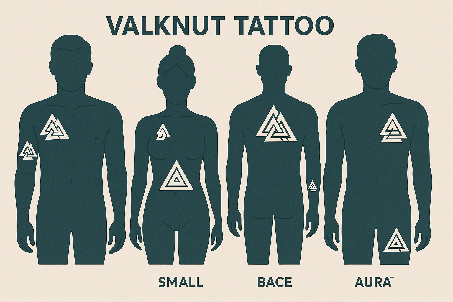 Various valknut tattoo placement options on different body parts