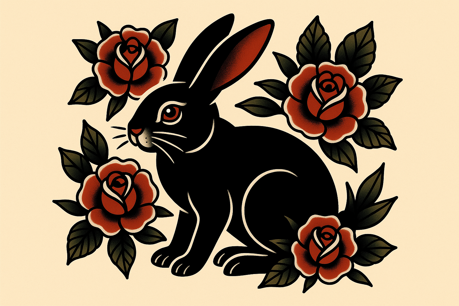 Traditional and neo-traditional black rabbit tattoo designs