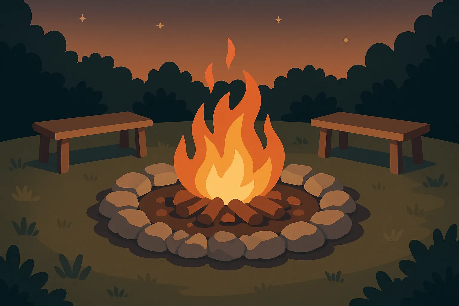 Rock fire feature with integrated landscaping design
