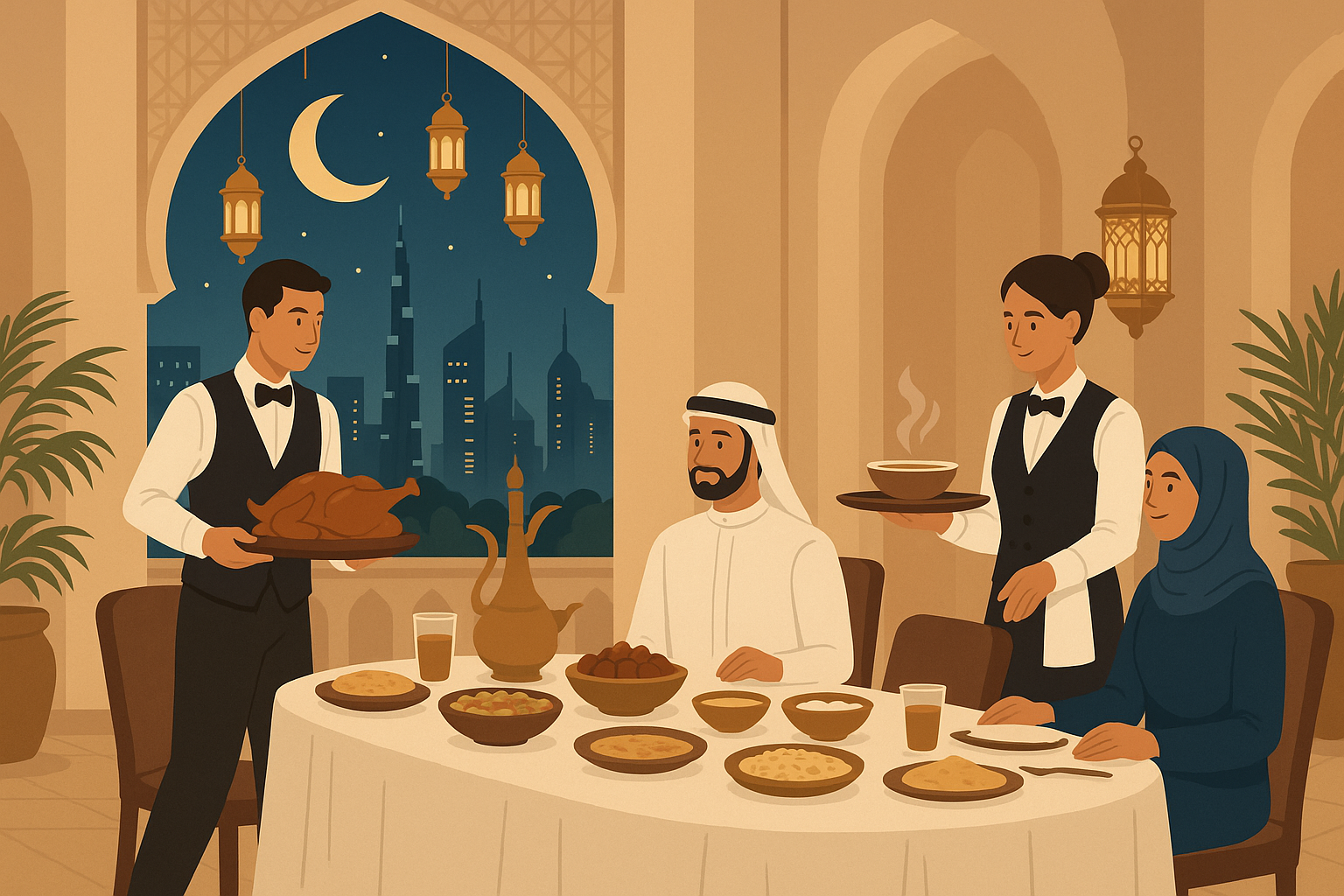 Busy Ramadan Iftar service in Dubai luxury hotel