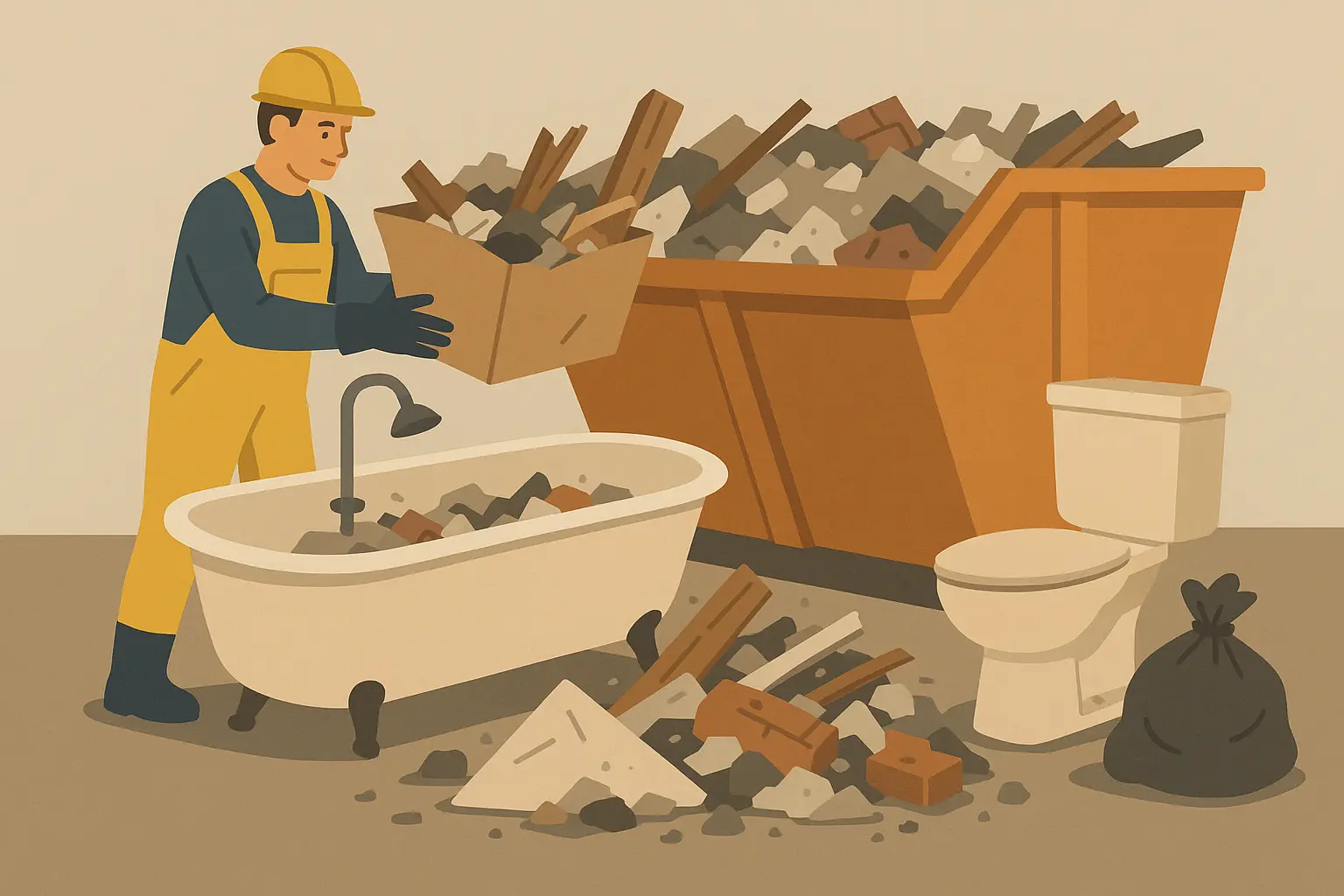 JiffyJunk team clearing renovation debris from powder room space