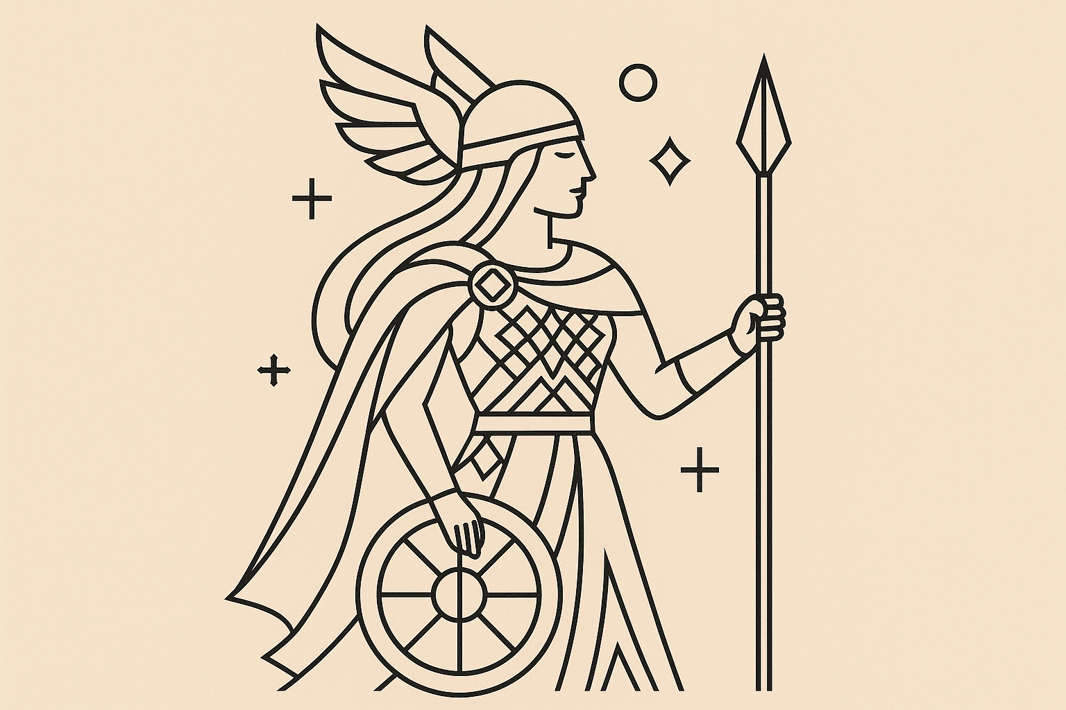 Minimalist line art valkyrie tattoo design