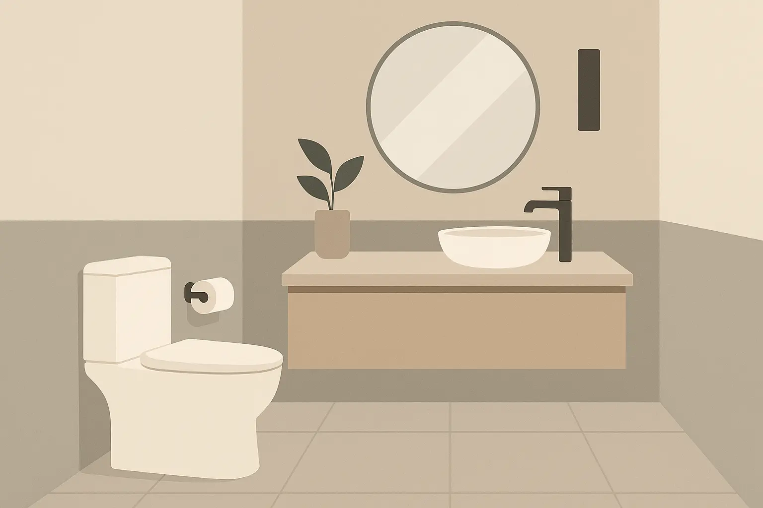 Modern minimalist powder room with clean lines and neutral colors