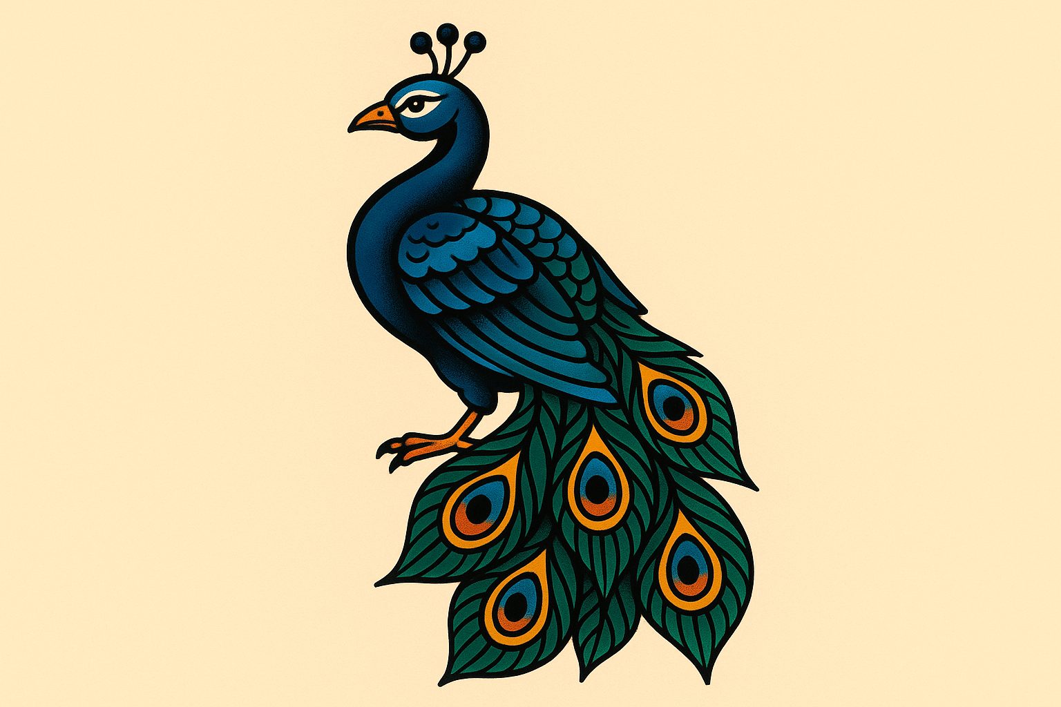 Traditional and neo-traditional peacock tattoo examples