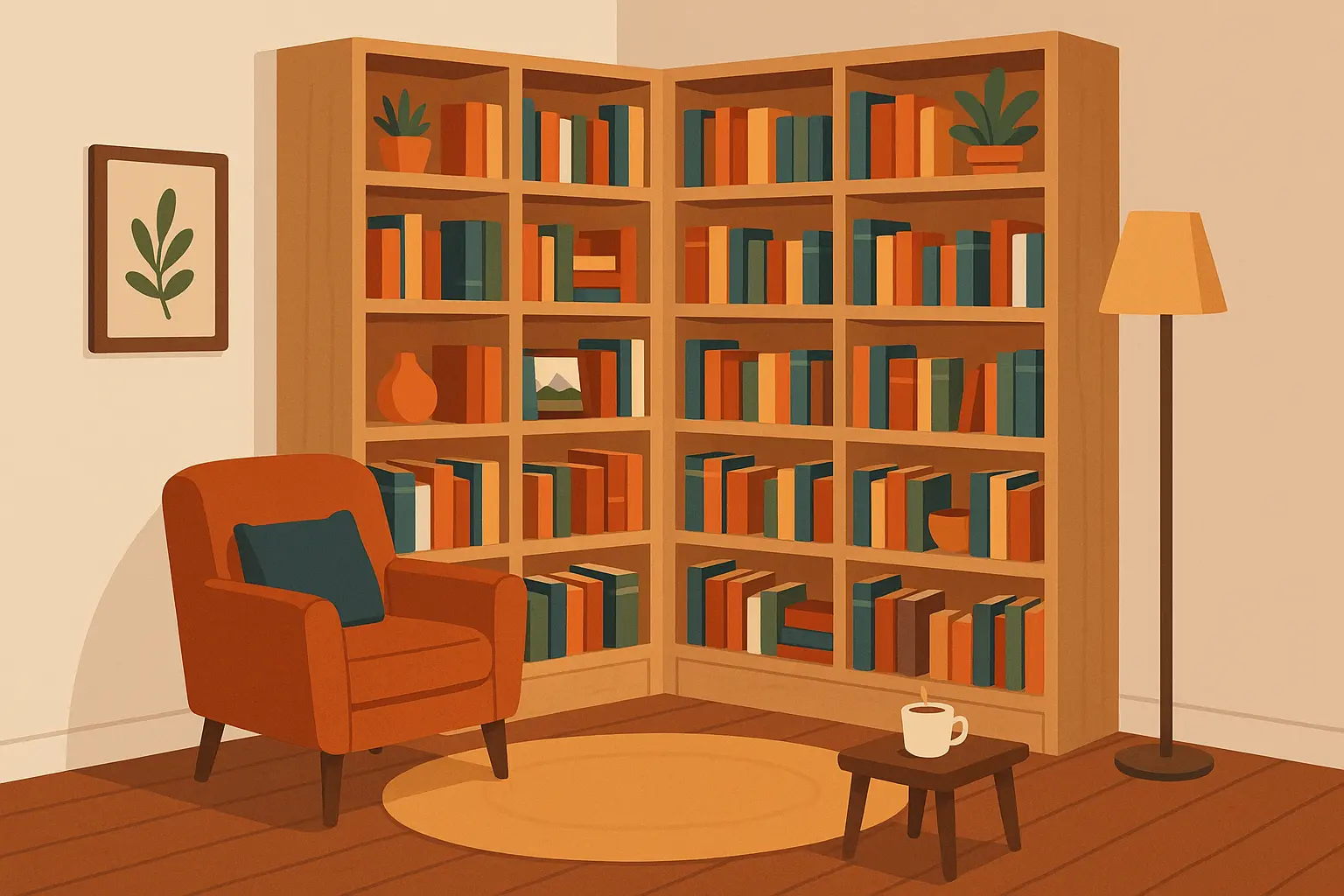 Built-in corner storage with floor-to-ceiling design