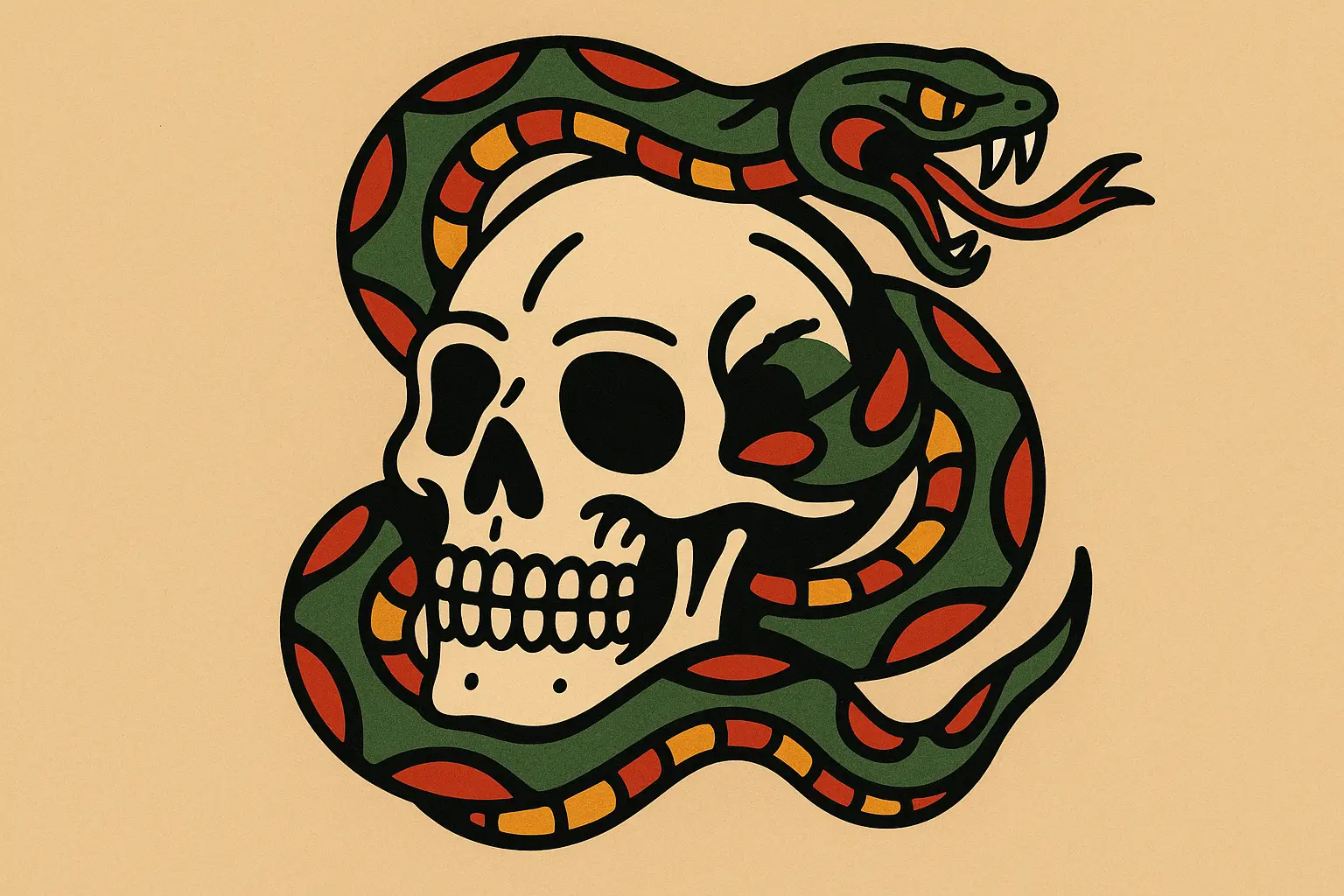 Traditional snake with skull symbolic design