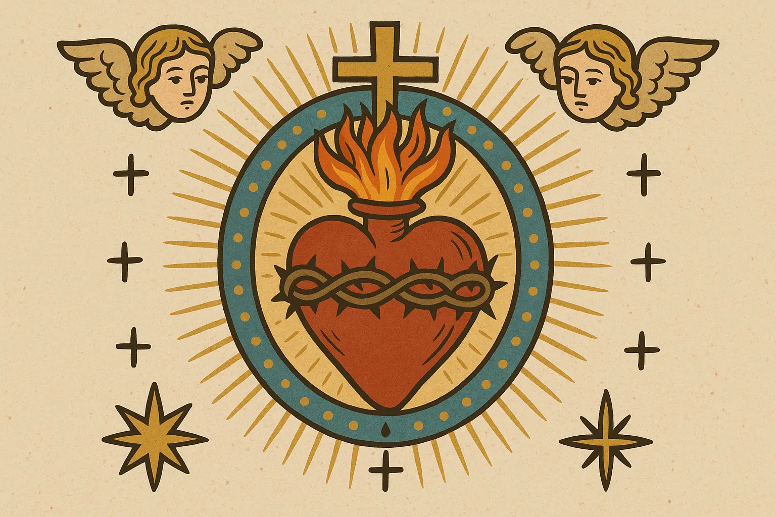 Traditional sacred heart tattoo elements