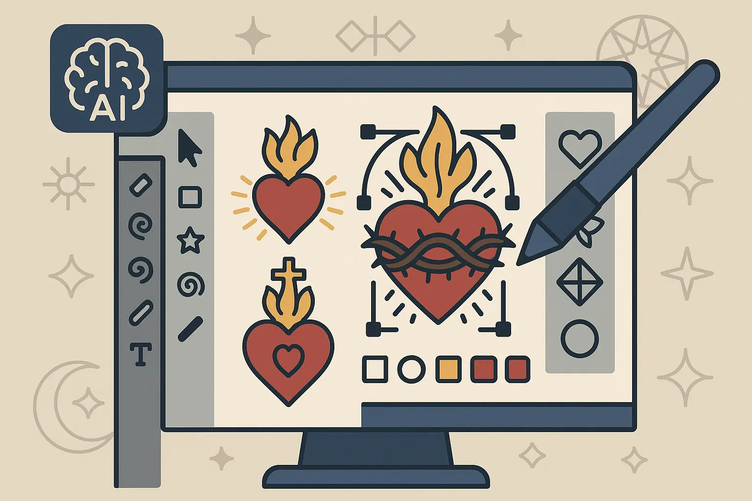 AI generated sacred heart tattoo designs