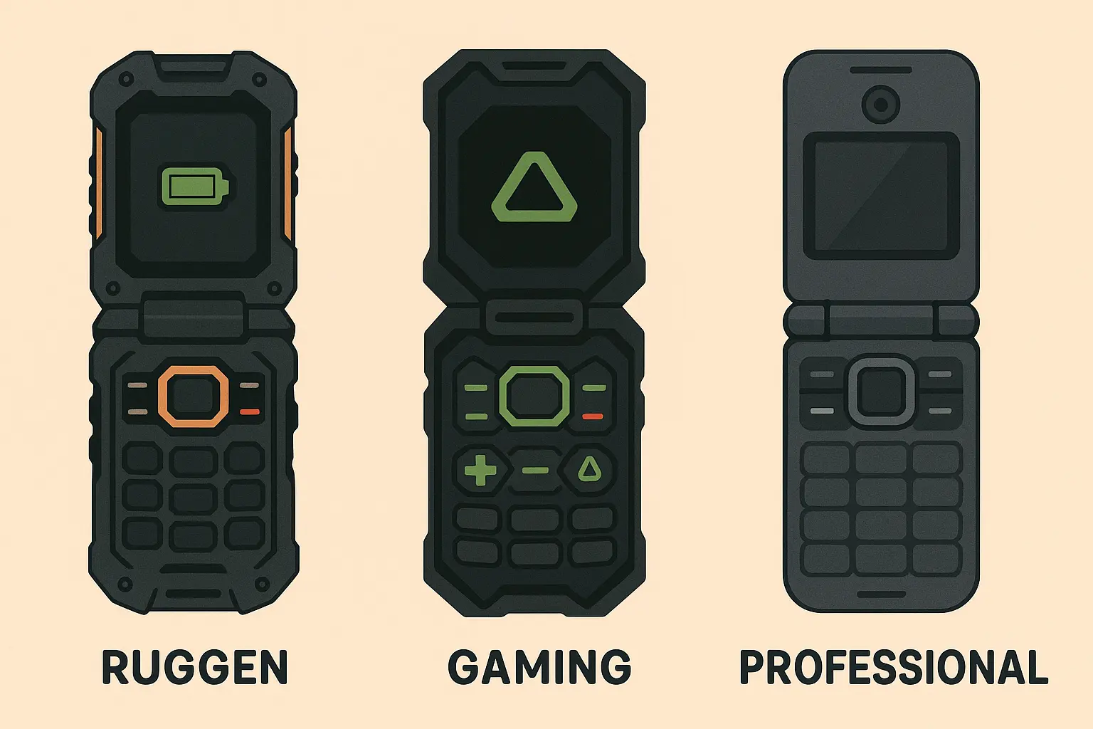 Specialized flip phones for different professional use cases