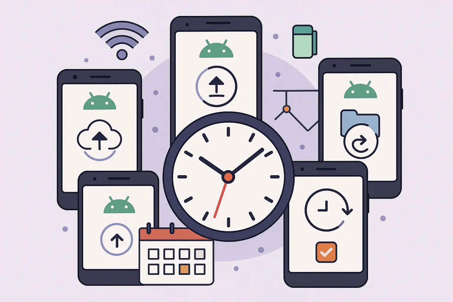 Android automated backup scheduling interface showing time and frequency options