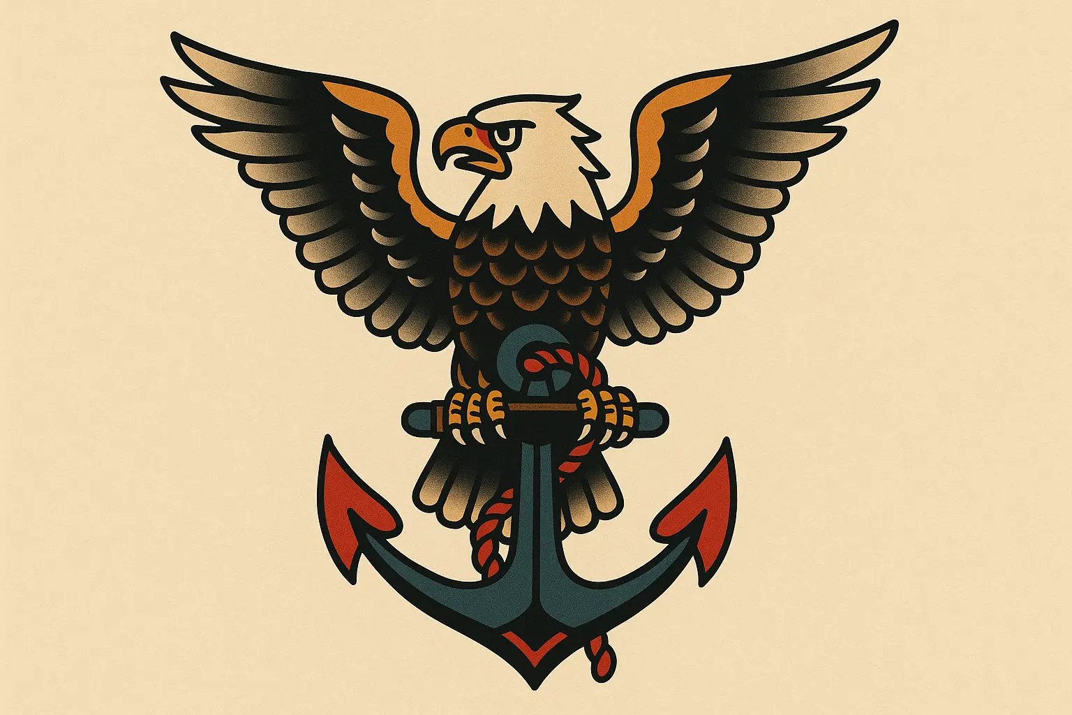 Traditional eagle with anchor tattoo design
