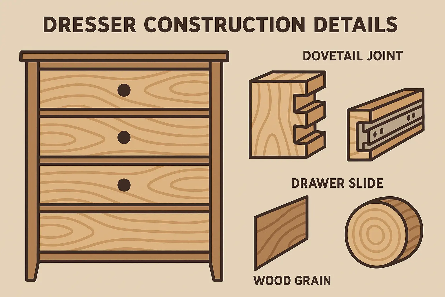 Construction quality details for dresser durability
