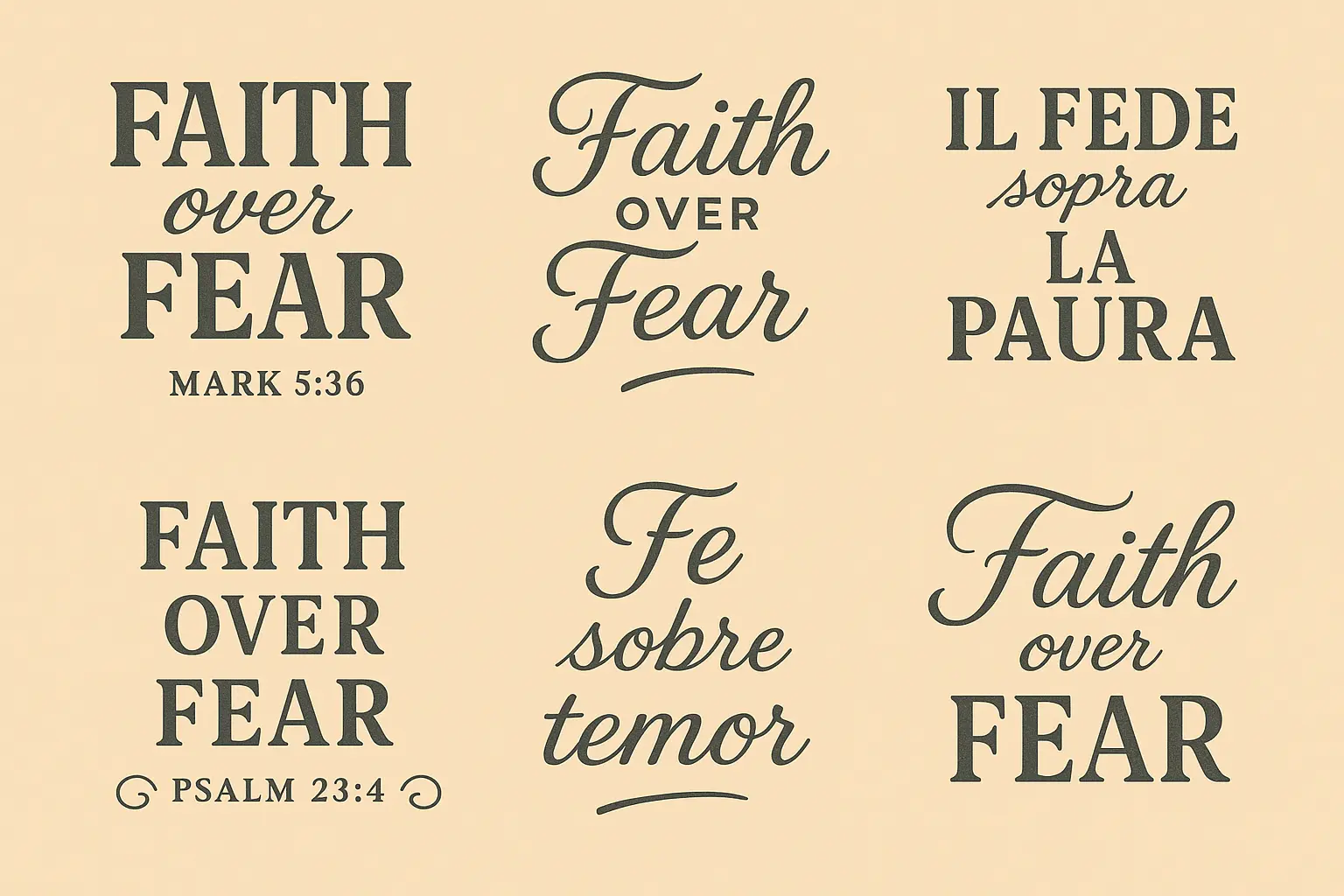 Extended phrase faith over fear tattoo variations