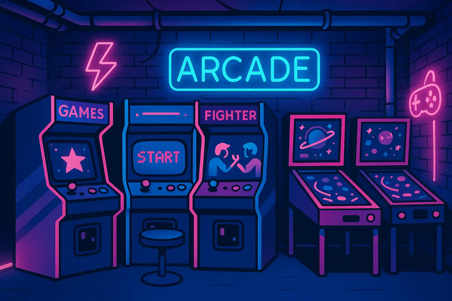 Retro arcade gaming zone setup