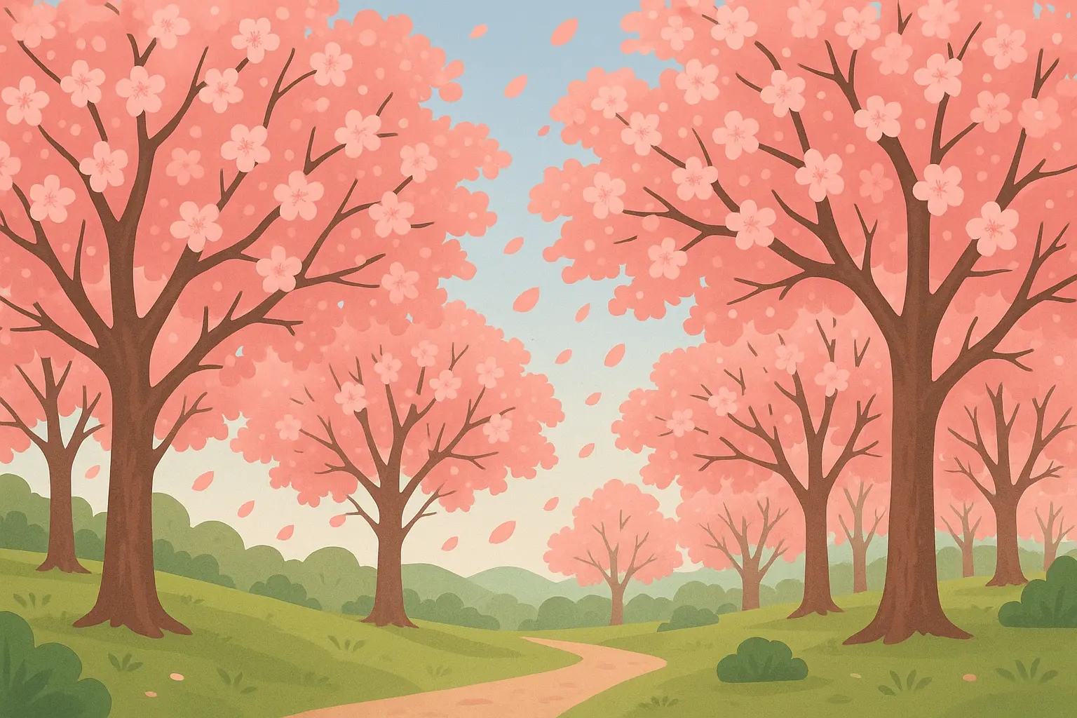 Full back cherry blossom forest tattoo with multiple trees