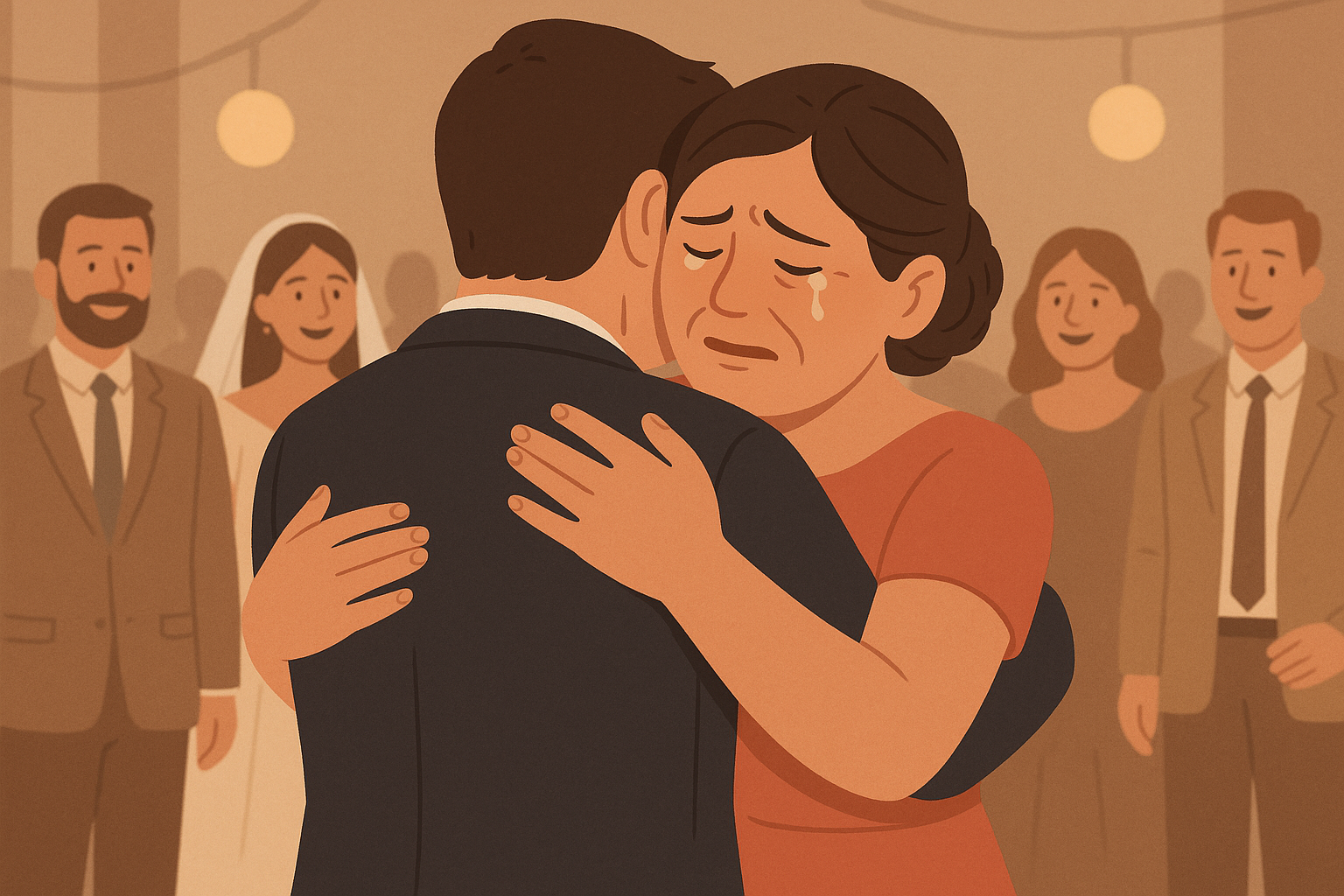 Mother of the groom sharing humorous speech at casual wedding reception