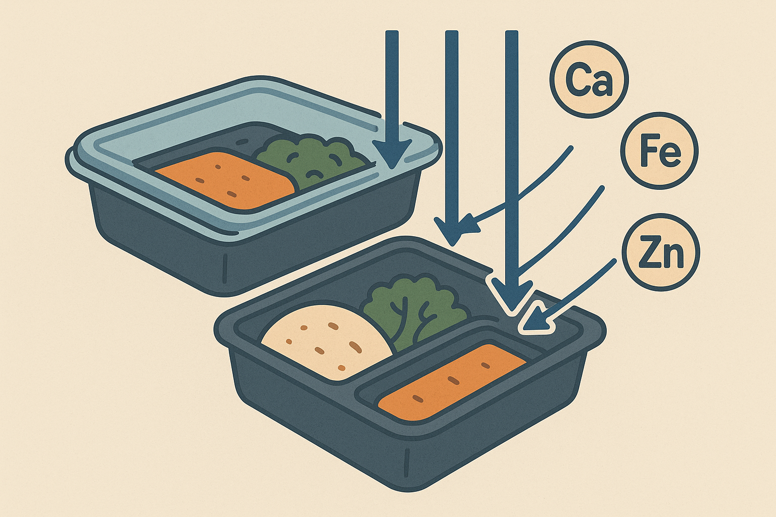 Packaged meal containers affecting mineral absorption