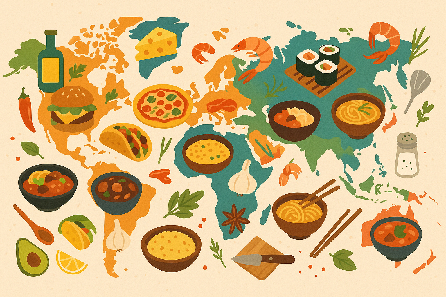 Global cuisine ingredients and spices