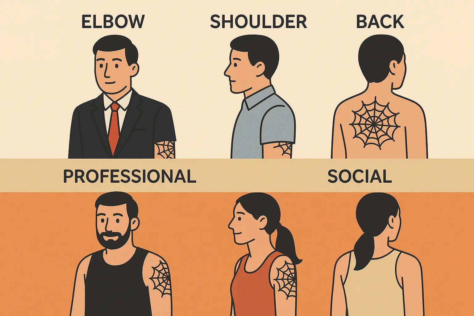 Spider web elbow tattoo placement considerations and career impact
