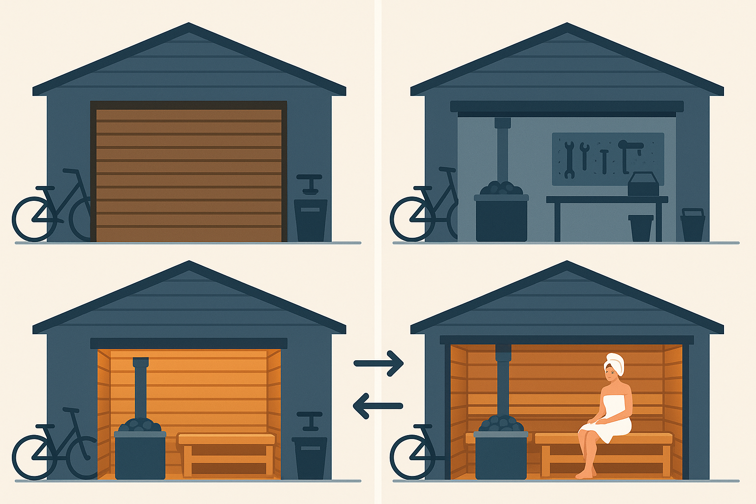 Retractable enclosure solutions for garage sauna installations