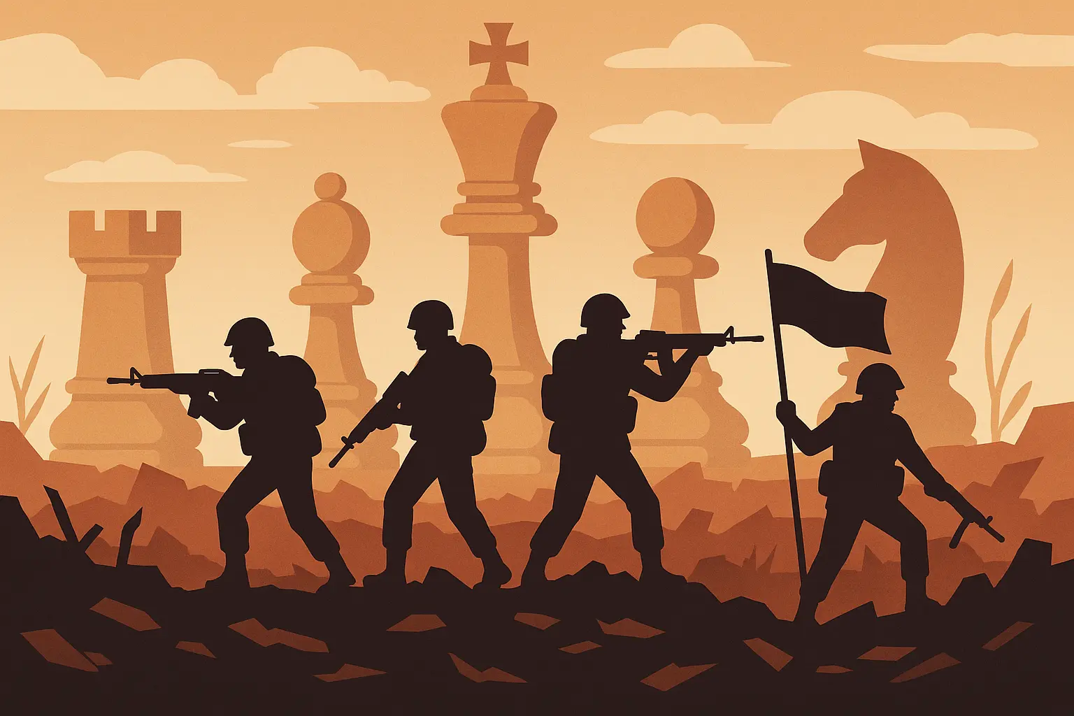 Soldiers in wartime setting