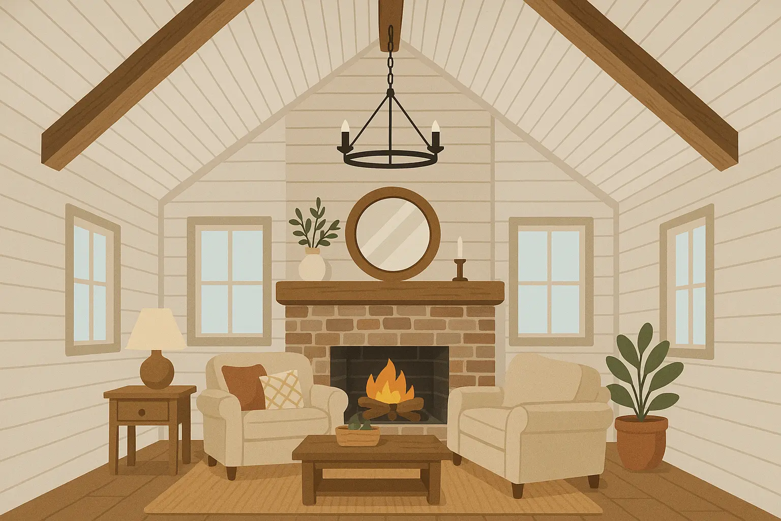 Farmhouse shiplap design in vaulted ceiling