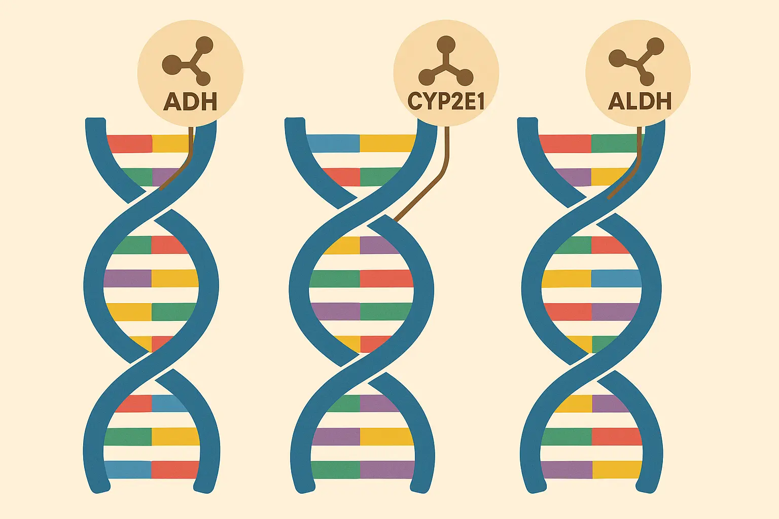 DNA helix showing genetic variations in alcohol metabolism