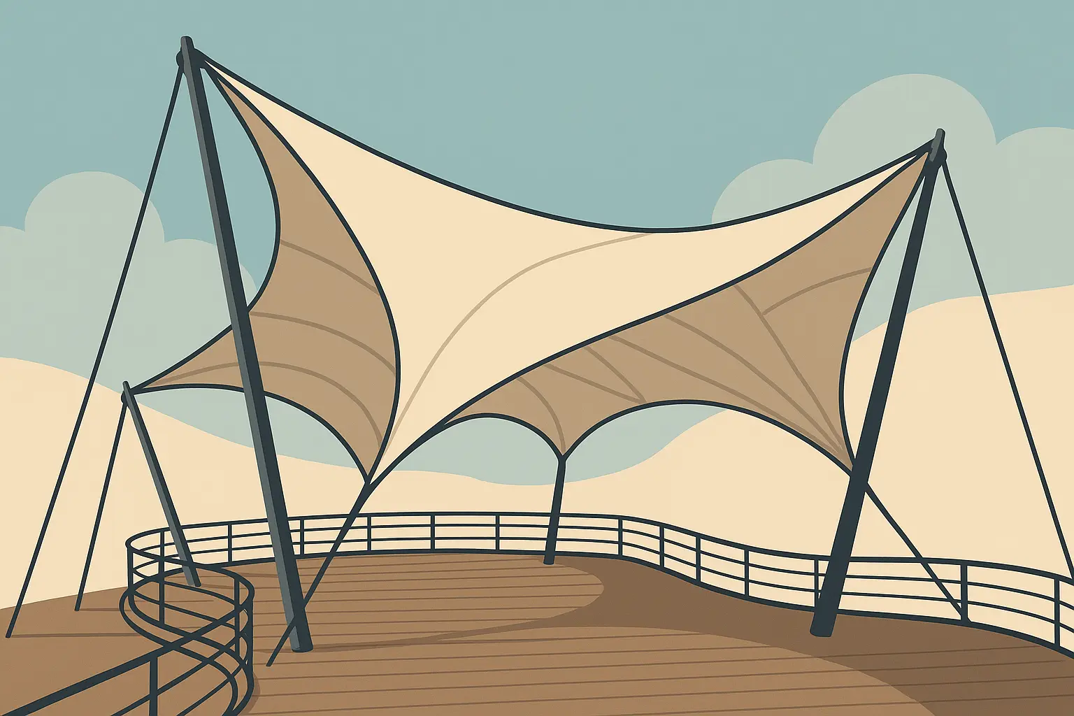 Tensioned fabric system over deck