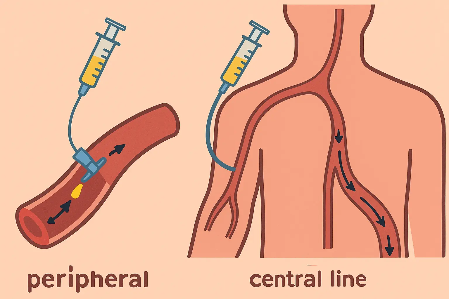 IV access types for calcium administration