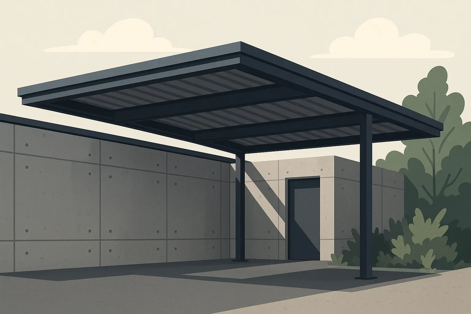 Concrete and steel modern carport with industrial aesthetics