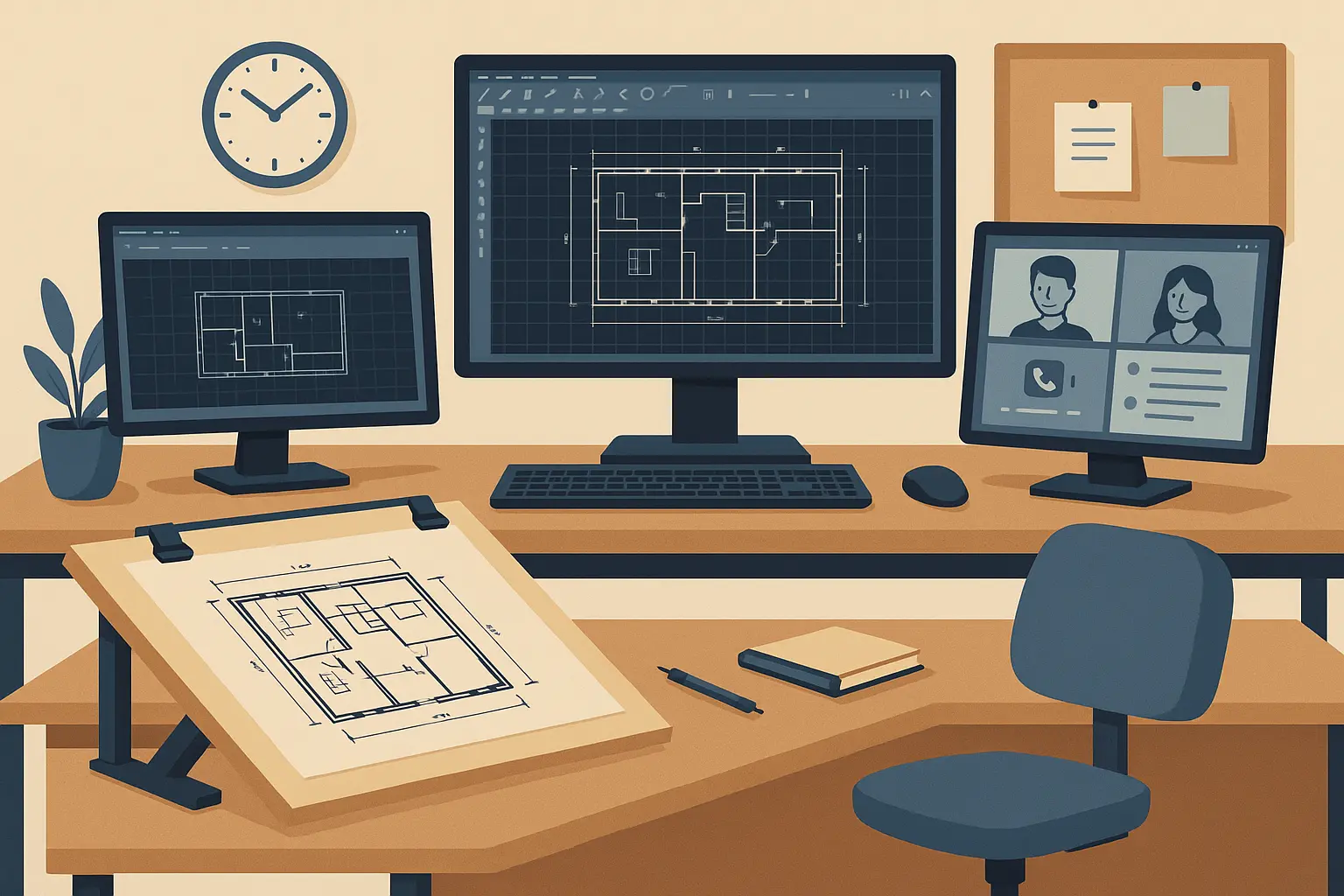 Home office setup for remote drafting work