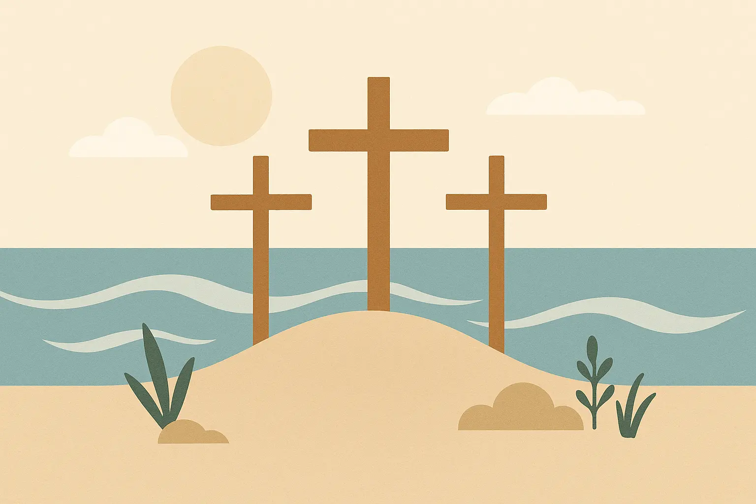 Ocean view three crosses tattoo design