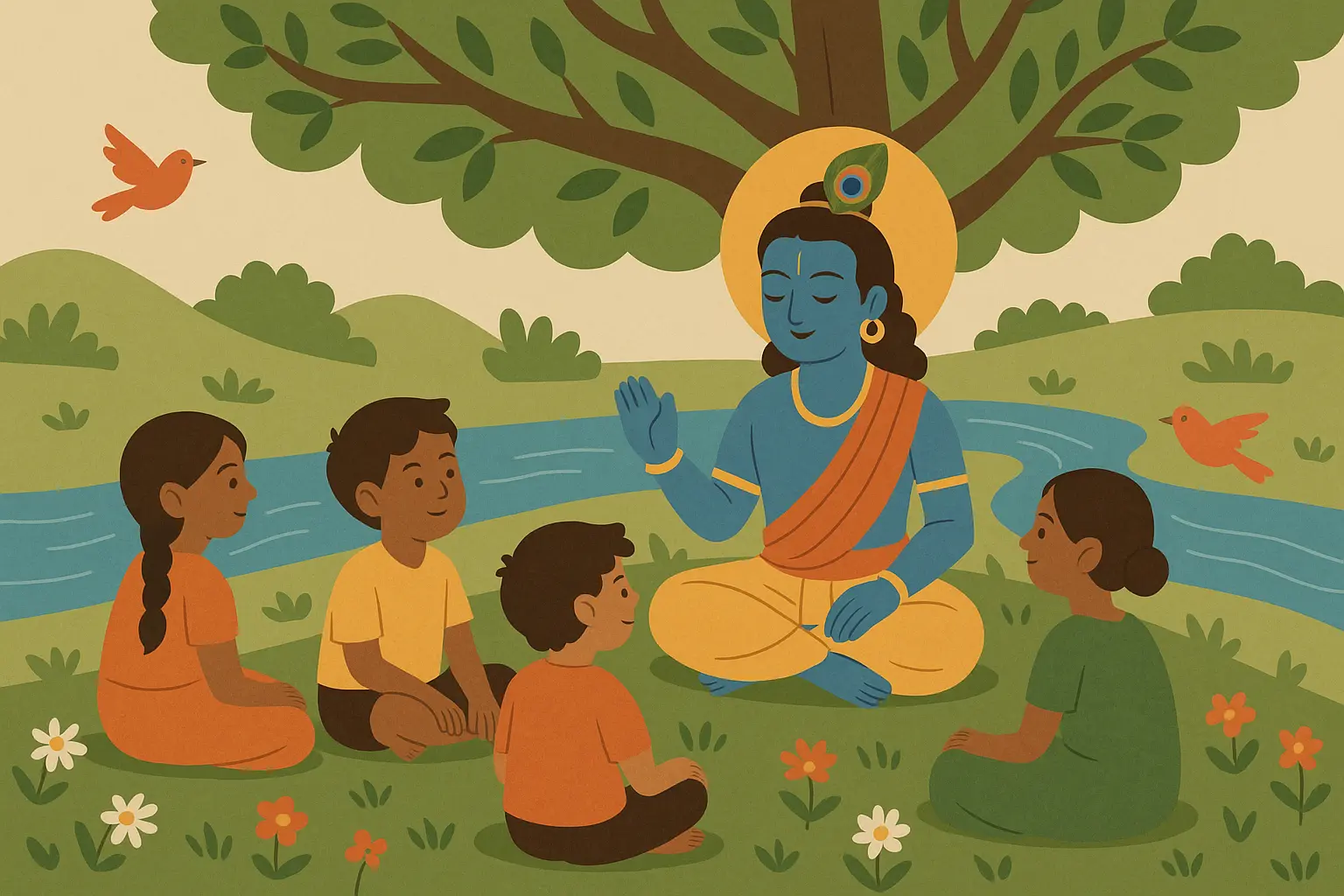 Krishna teaching wisdom through stories