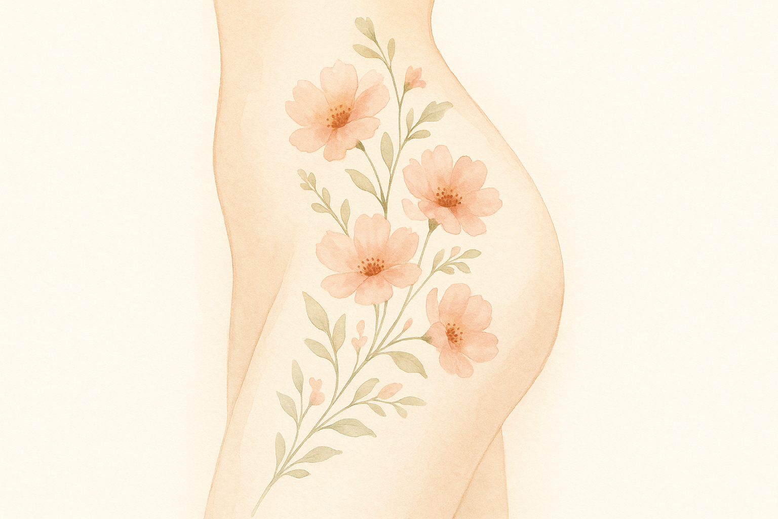 Floral hip cascade tattoo design