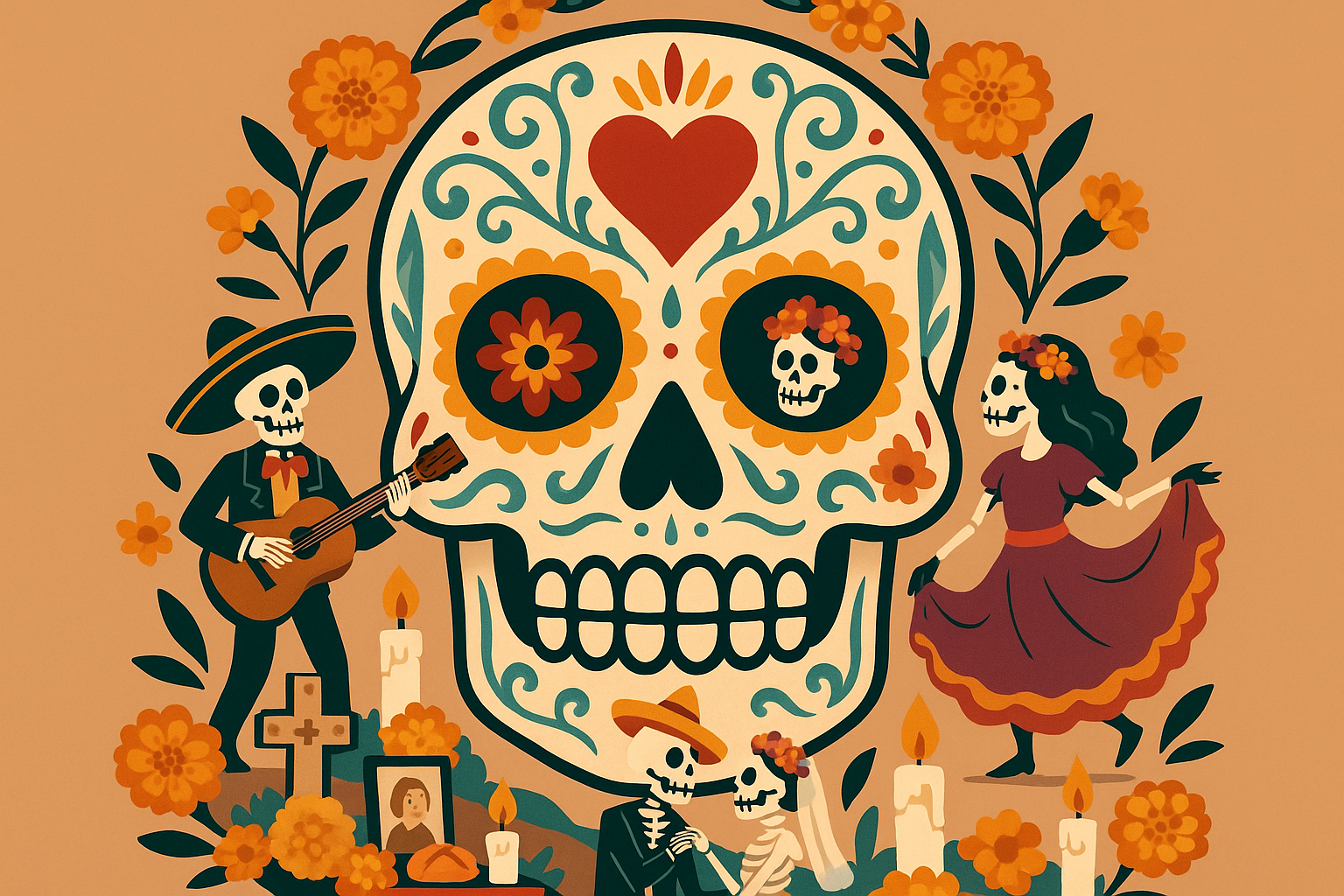 Full back sugar skull mural tattoo