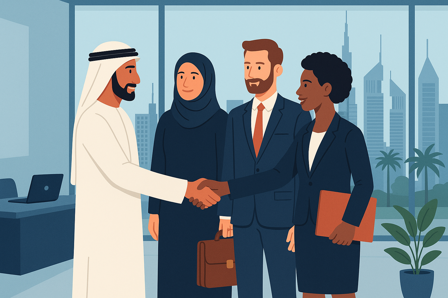 MBA professionals networking in Dubai business district