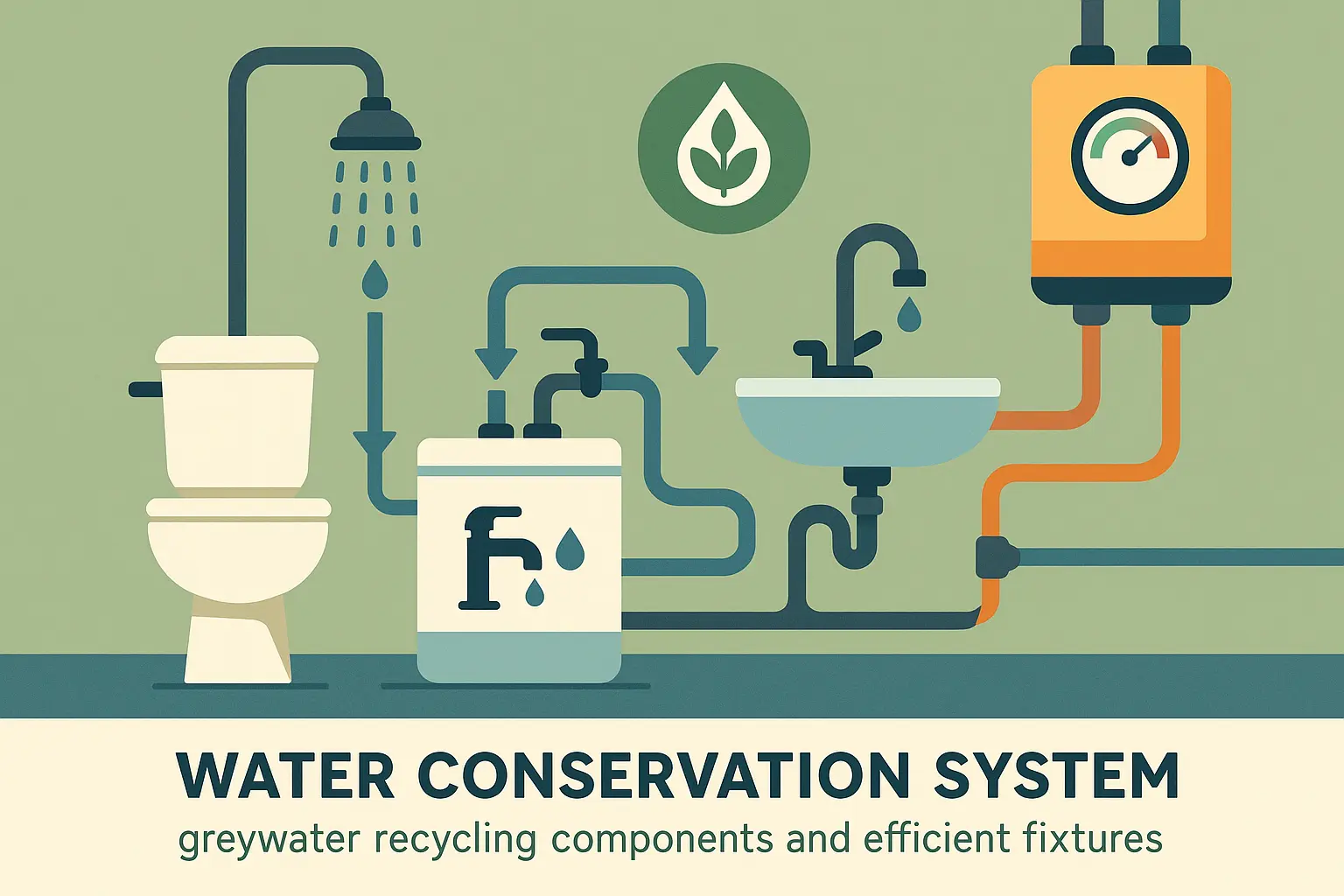 Water conservation system with greywater recycling components