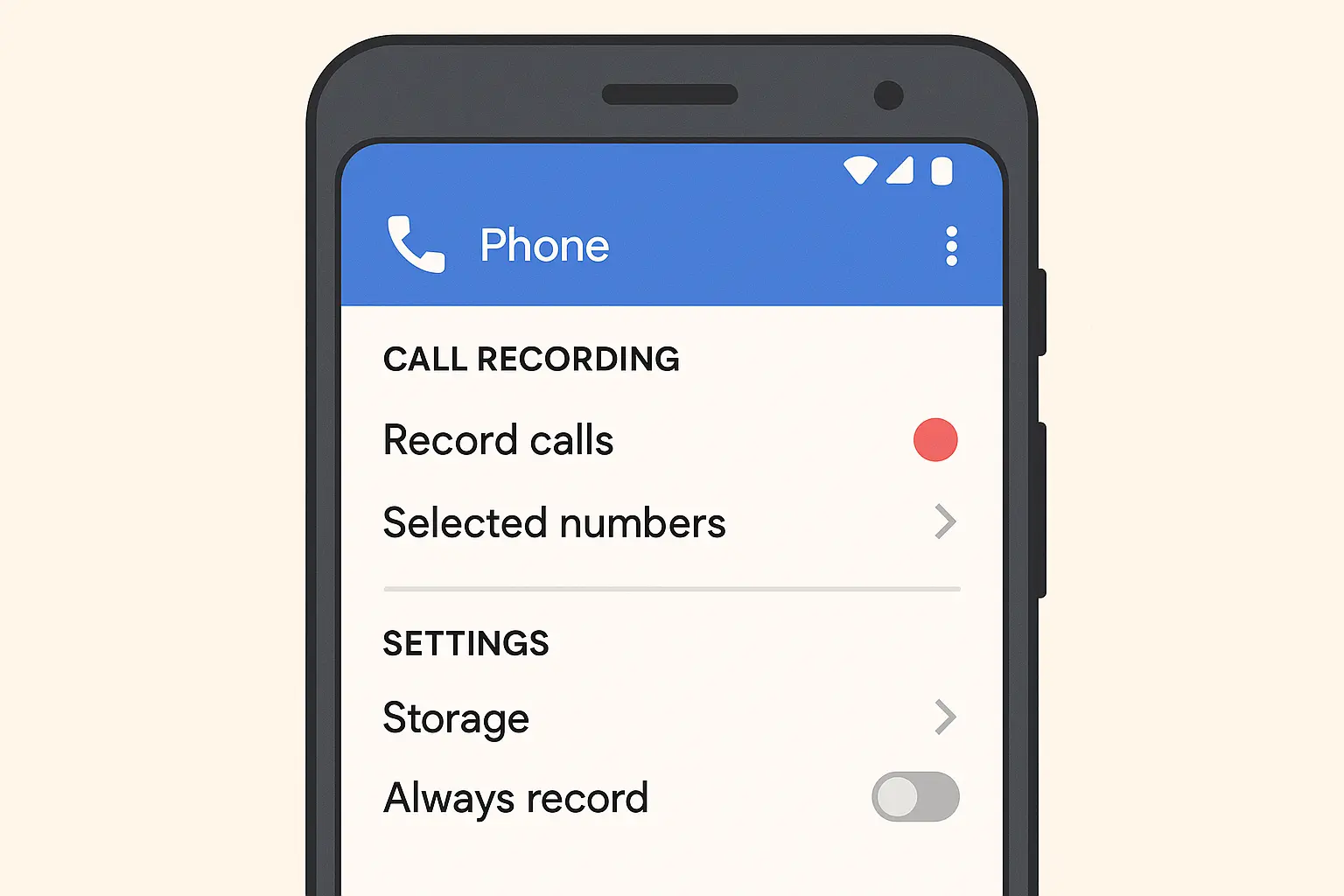 Android phone call recording interface