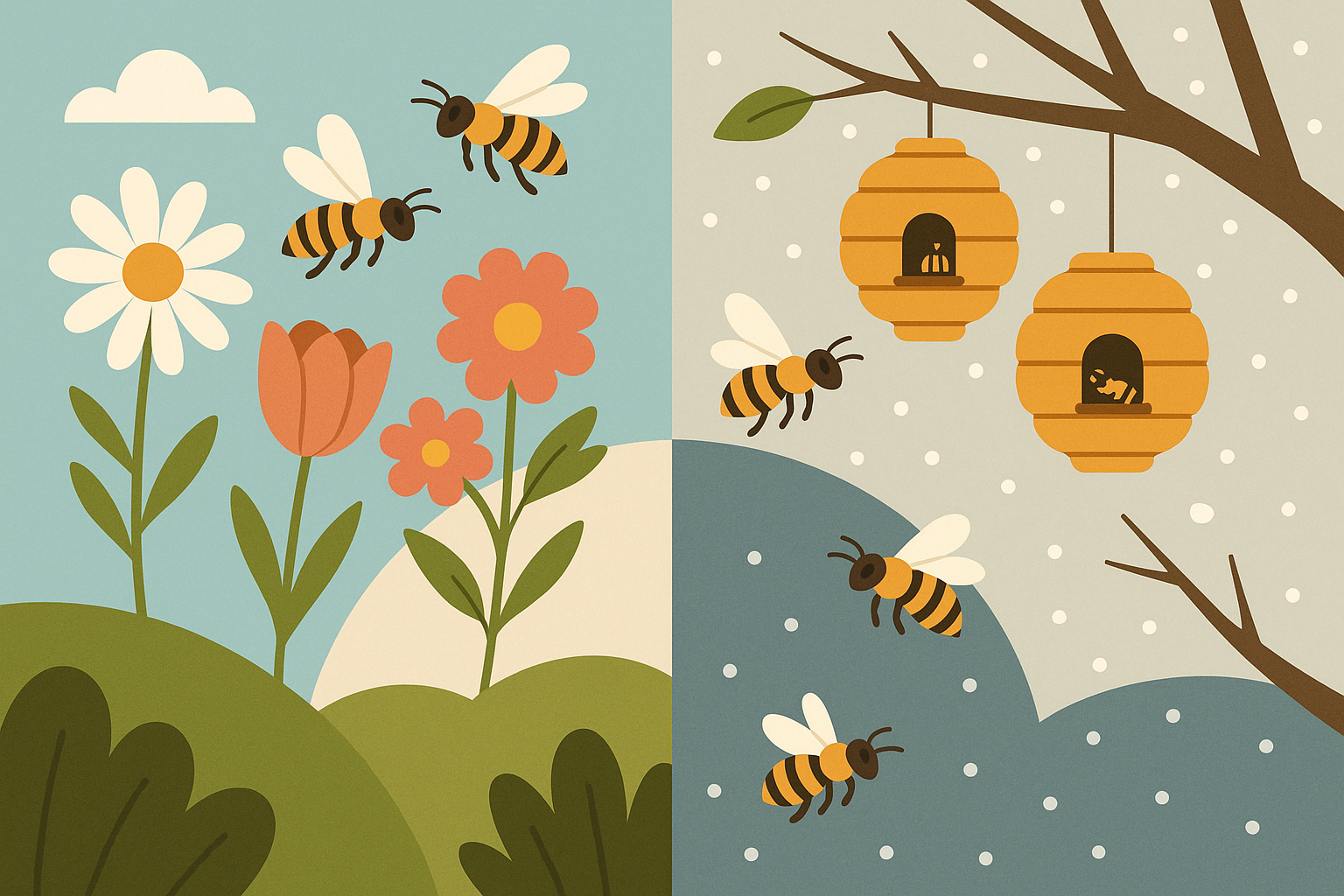 Bee tattoo design incorporating seasonal elements and natural cycles