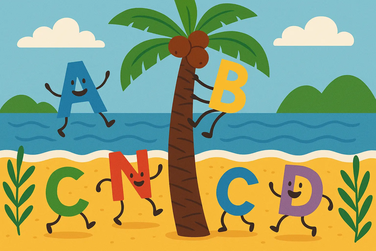 Colorful alphabet letters and wordplay elements