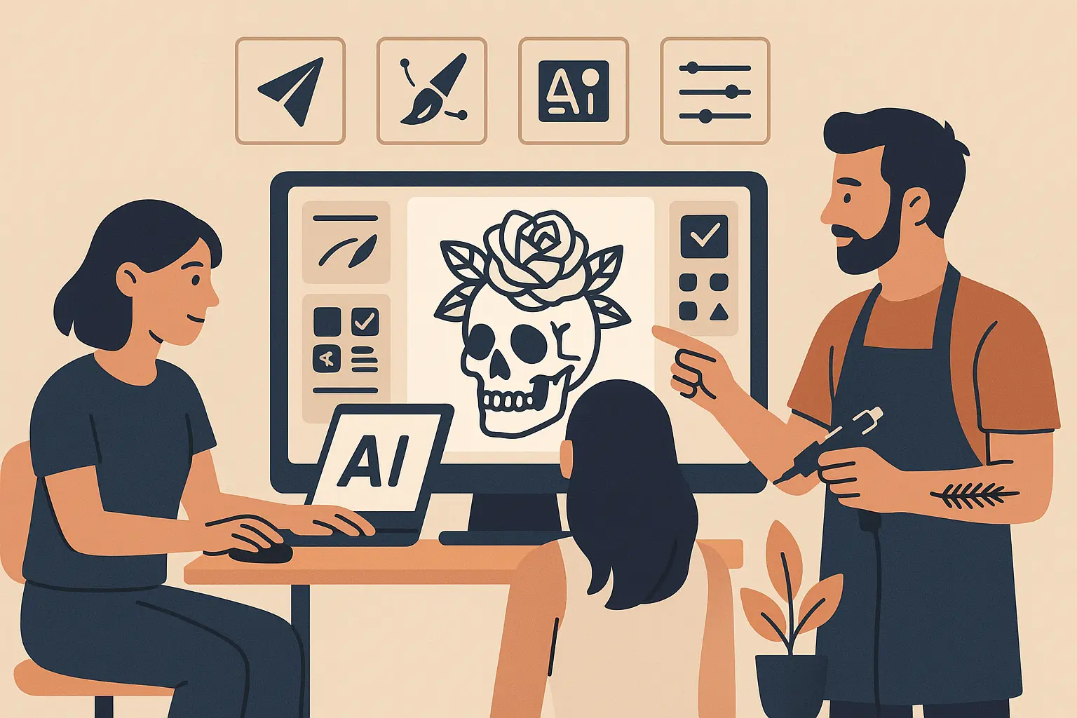 AI-powered tattoo design interface showing duck tattoo generation process
