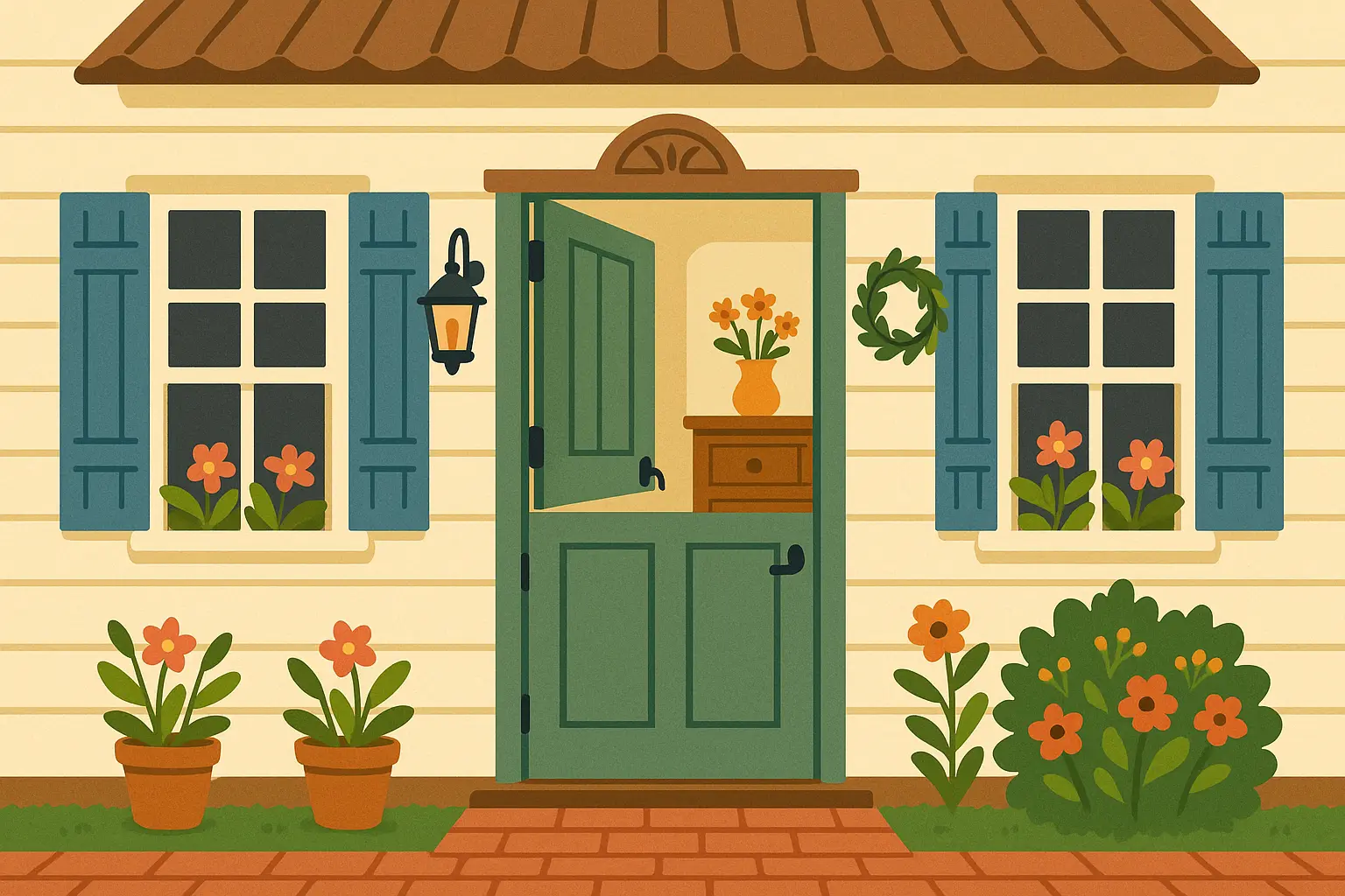 Dutch front door with upper half open for ventilation