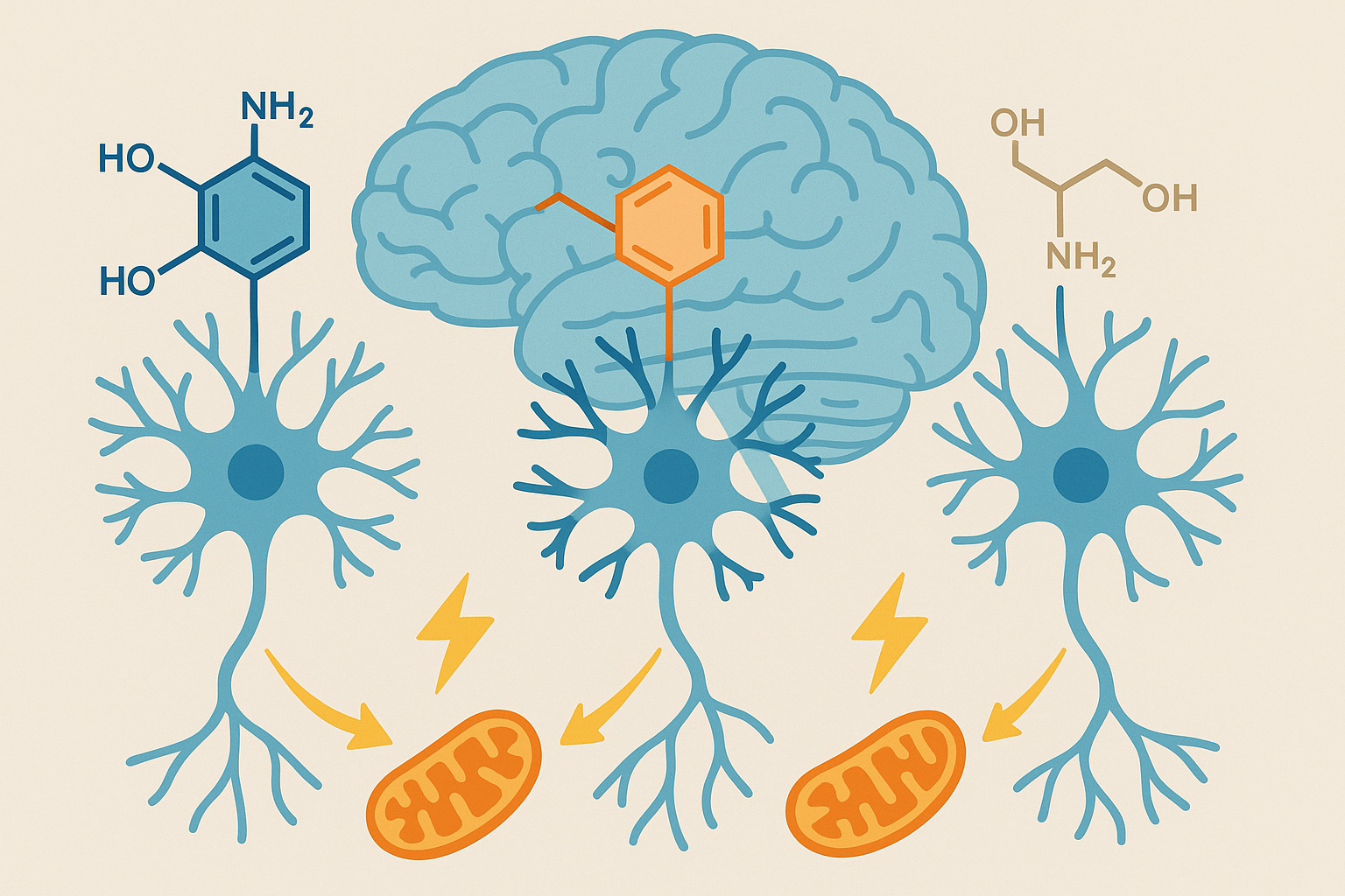 Neurotransmitter synthesis and cellular energy