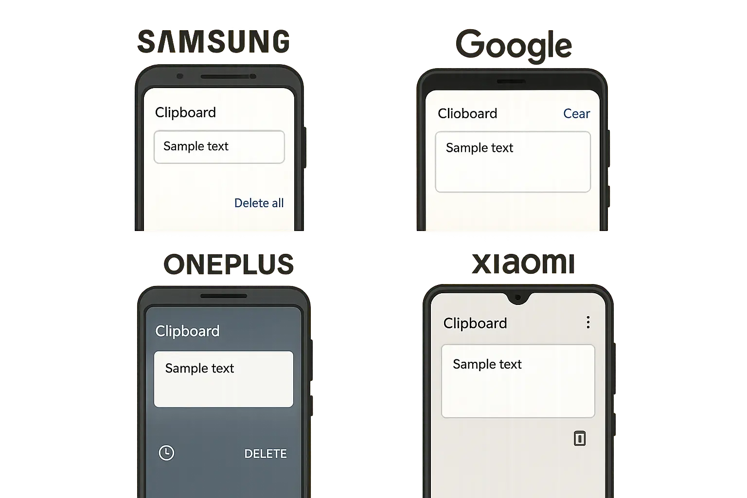 Various Android manufacturer clipboard interfaces