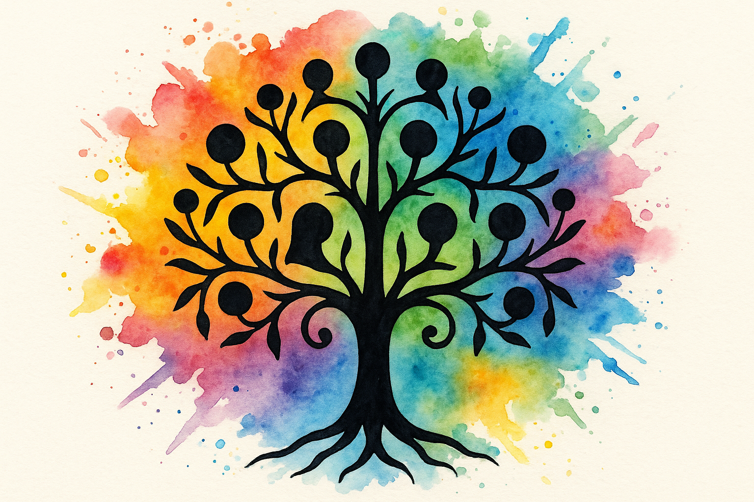 Modern minimalist watercolor family tree tattoo