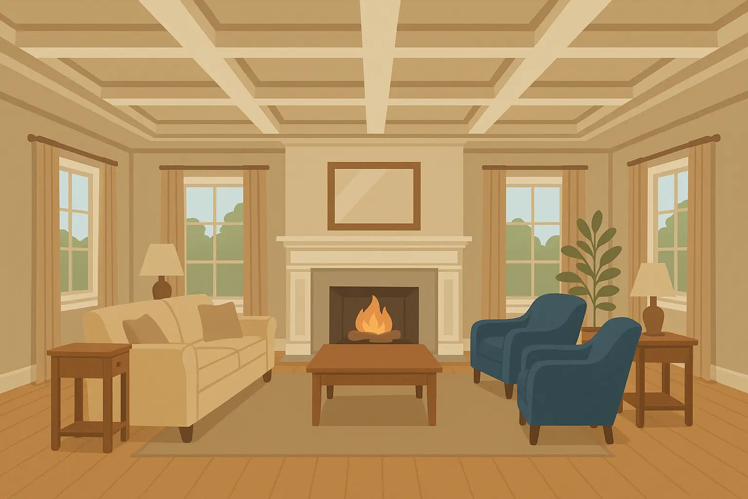 Coffered ceiling living room applications
