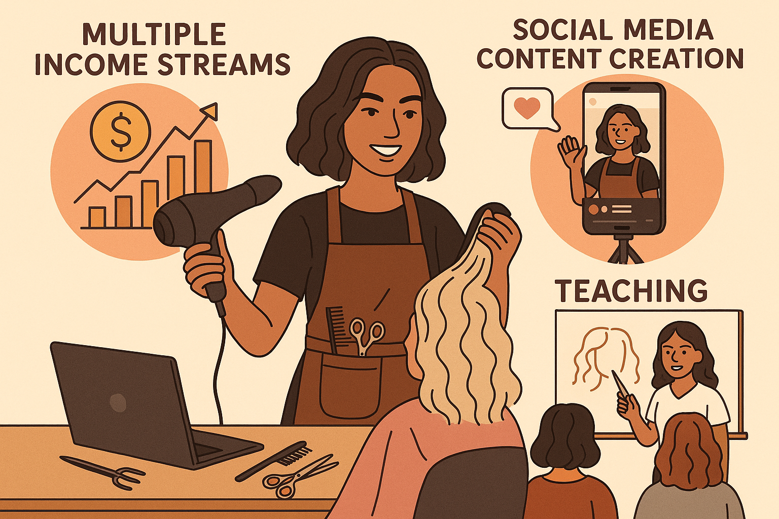 Hairstylist managing business finances and client bookings