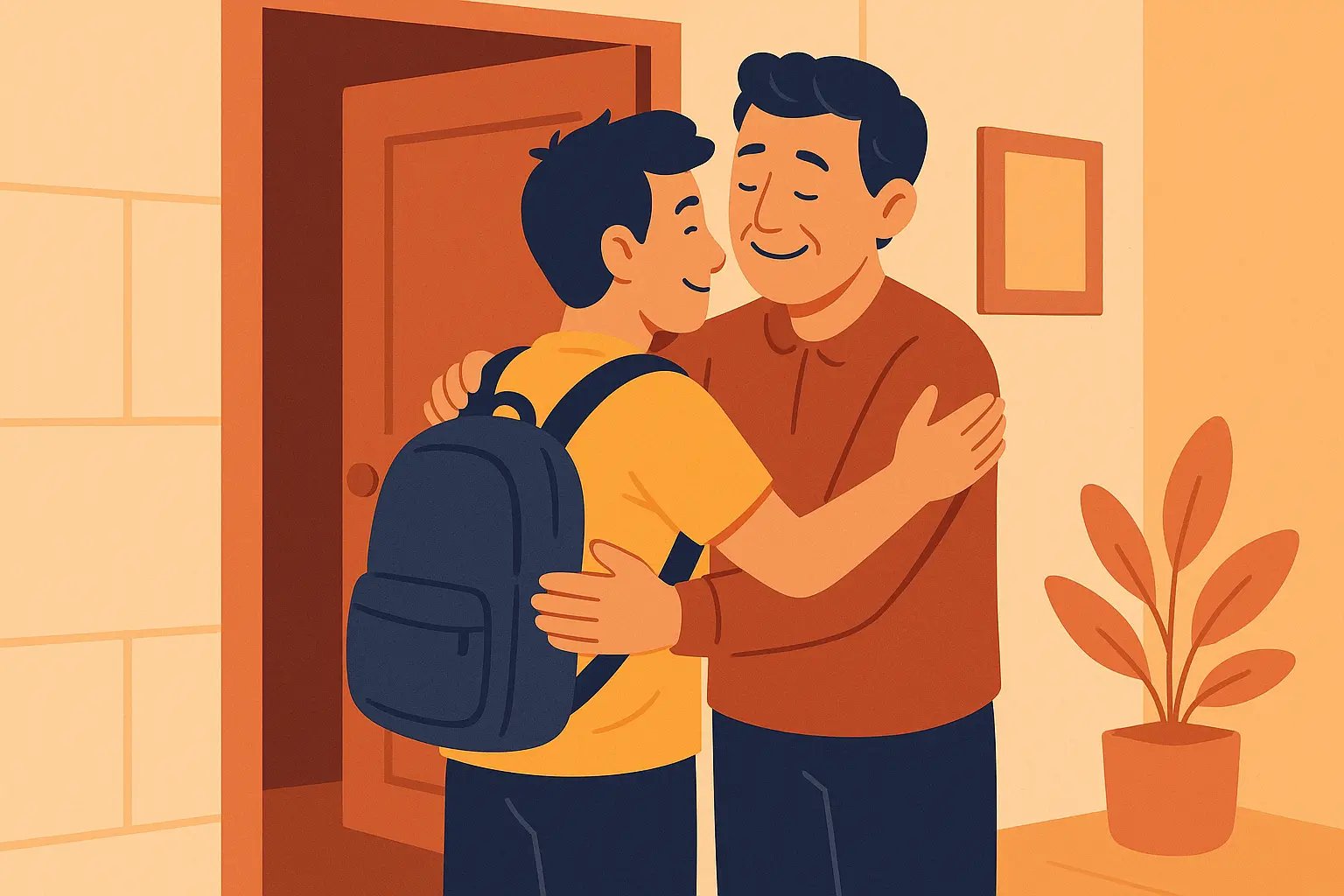 Father embracing returning prodigal son