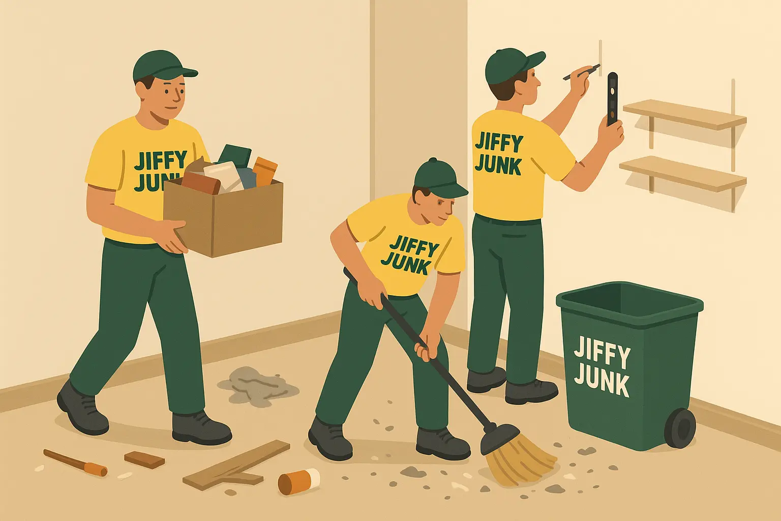 JiffyJunk team clearing space for corner shelf installation