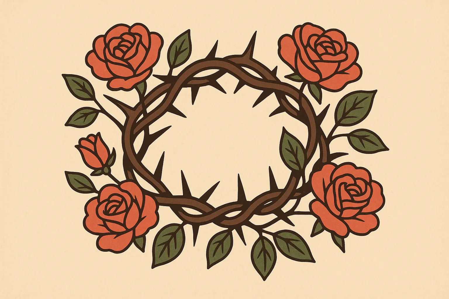 Crown of thorns with rose integration tattoo design